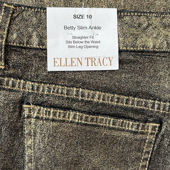 Ellen Tracy   jeans  Betty slim Ankle Pants  gold on black denim  mid rise Sz 10 - Picture 9 of 11